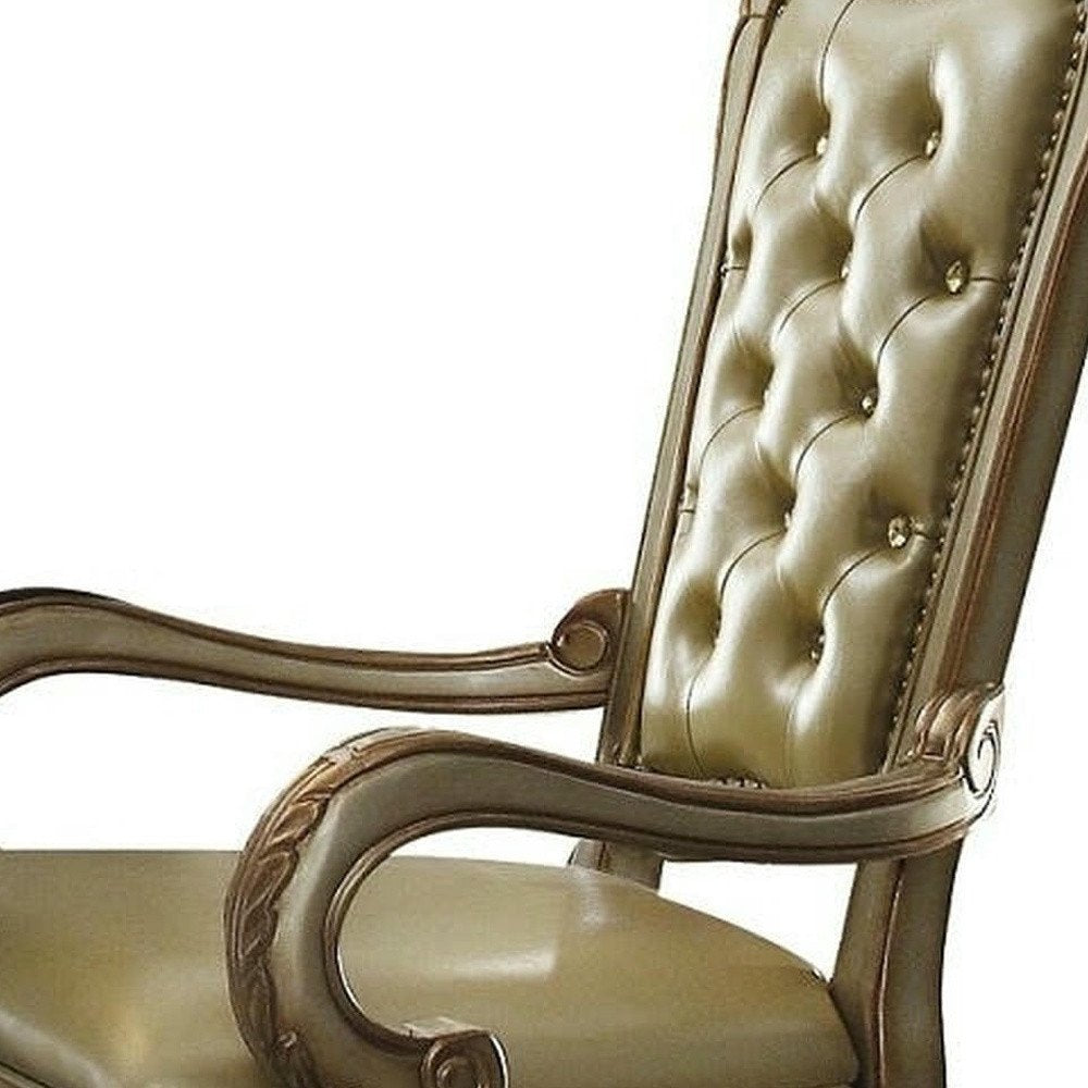 Set of Two Bone Tufted Faux Leather Dining Arm Chairs HomeRoots