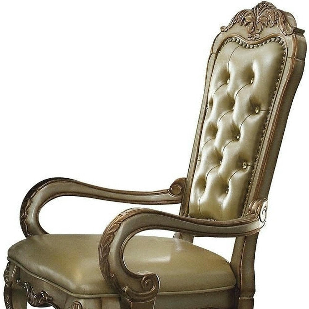 Set of Two Bone Tufted Faux Leather Dining Arm Chairs HomeRoots