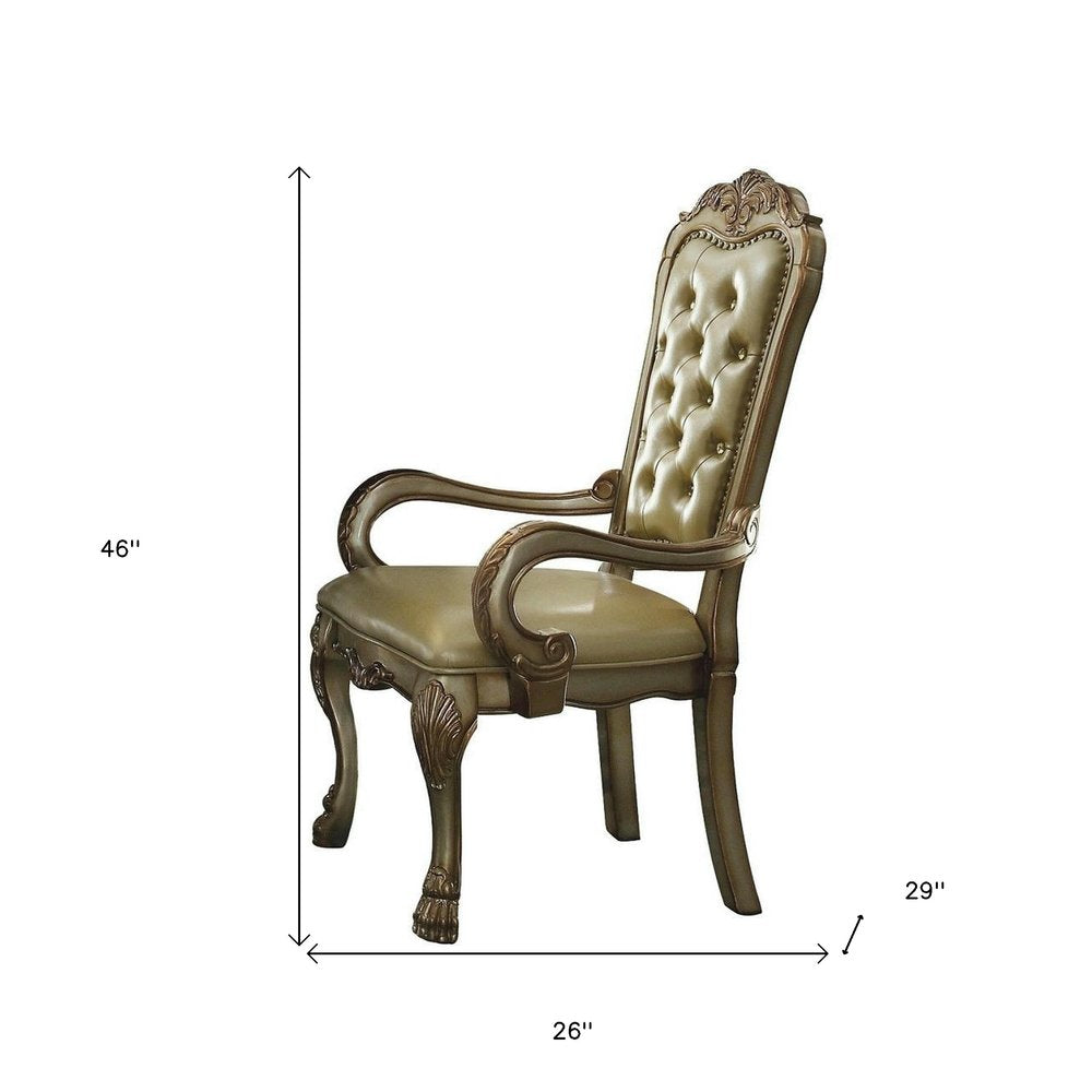 Set of Two Bone Tufted Faux Leather Dining Arm Chairs HomeRoots