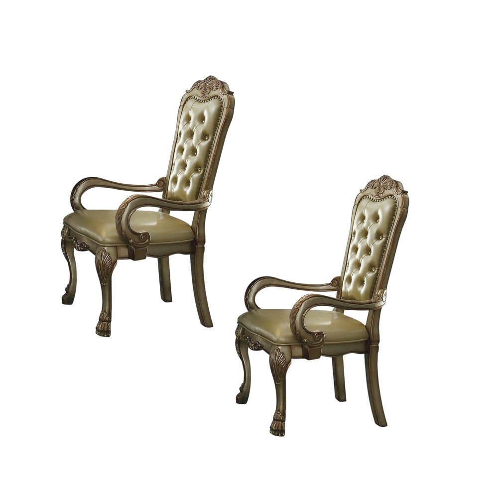 Set of Two Bone Tufted Faux Leather Dining Arm Chairs HomeRoots