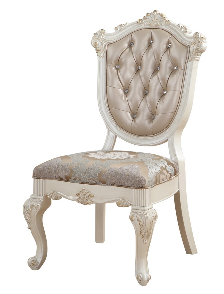Set of Two Tufted Rose Gold and Pearl Upholstered Faux Leather And Solid Wood Dining Side Chairs HomeRoots