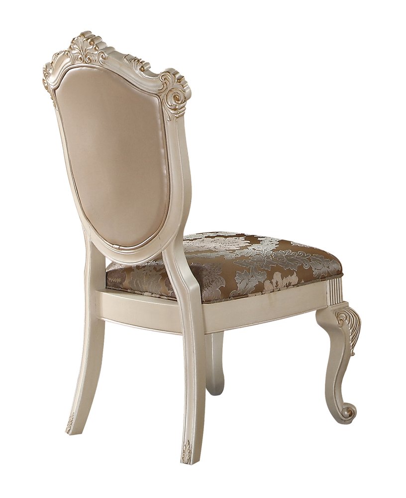 Set of Two Tufted Rose Gold and Pearl Upholstered Faux Leather And Solid Wood Dining Side Chairs HomeRoots