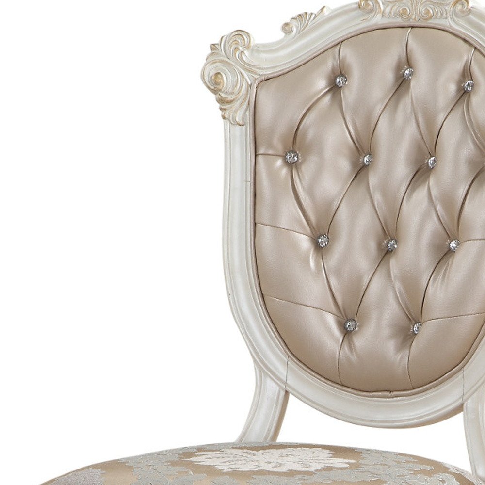 Set of Two Tufted Rose Gold and Pearl Upholstered Faux Leather And Solid Wood Dining Side Chairs HomeRoots