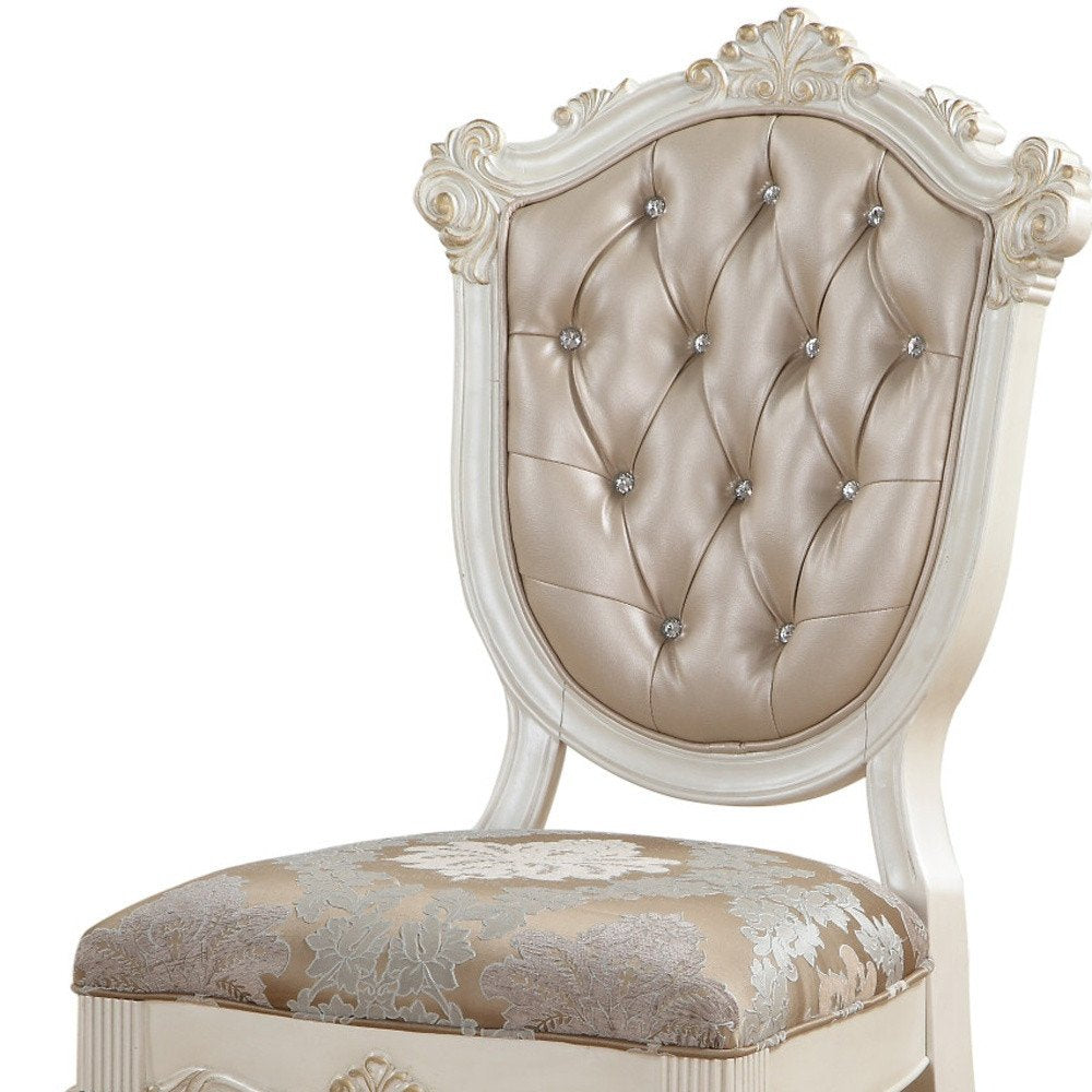Set of Two Tufted Rose Gold and Pearl Upholstered Faux Leather And Solid Wood Dining Side Chairs HomeRoots