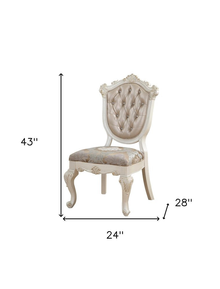 Set of Two Tufted Rose Gold and Pearl Upholstered Faux Leather And Solid Wood Dining Side Chairs HomeRoots