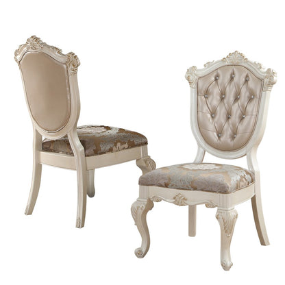 Set of Two Tufted Rose Gold and Pearl Upholstered Faux Leather And Solid Wood Dining Side Chairs HomeRoots