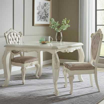 Set of Two Tufted Rose Gold and Pearl Upholstered Faux Leather And Solid Wood Dining Side Chairs HomeRoots