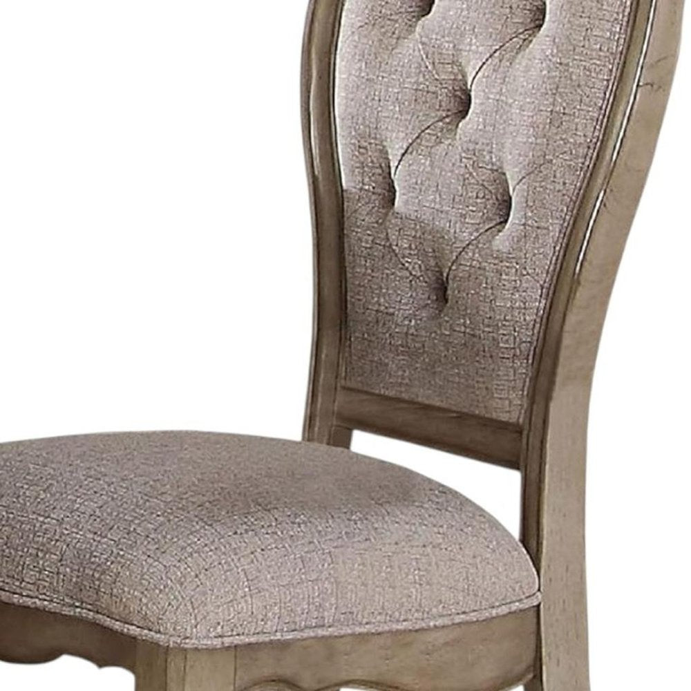 Set of Two Tufted Beige and Taupe Upholstered Fabric And Solid Wood Dining Side Chairs HomeRoots