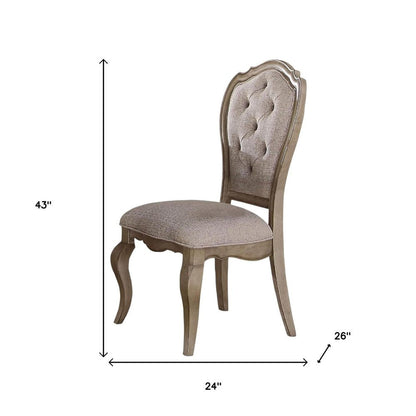 Set of Two Tufted Beige and Taupe Upholstered Fabric And Solid Wood Dining Side Chairs HomeRoots
