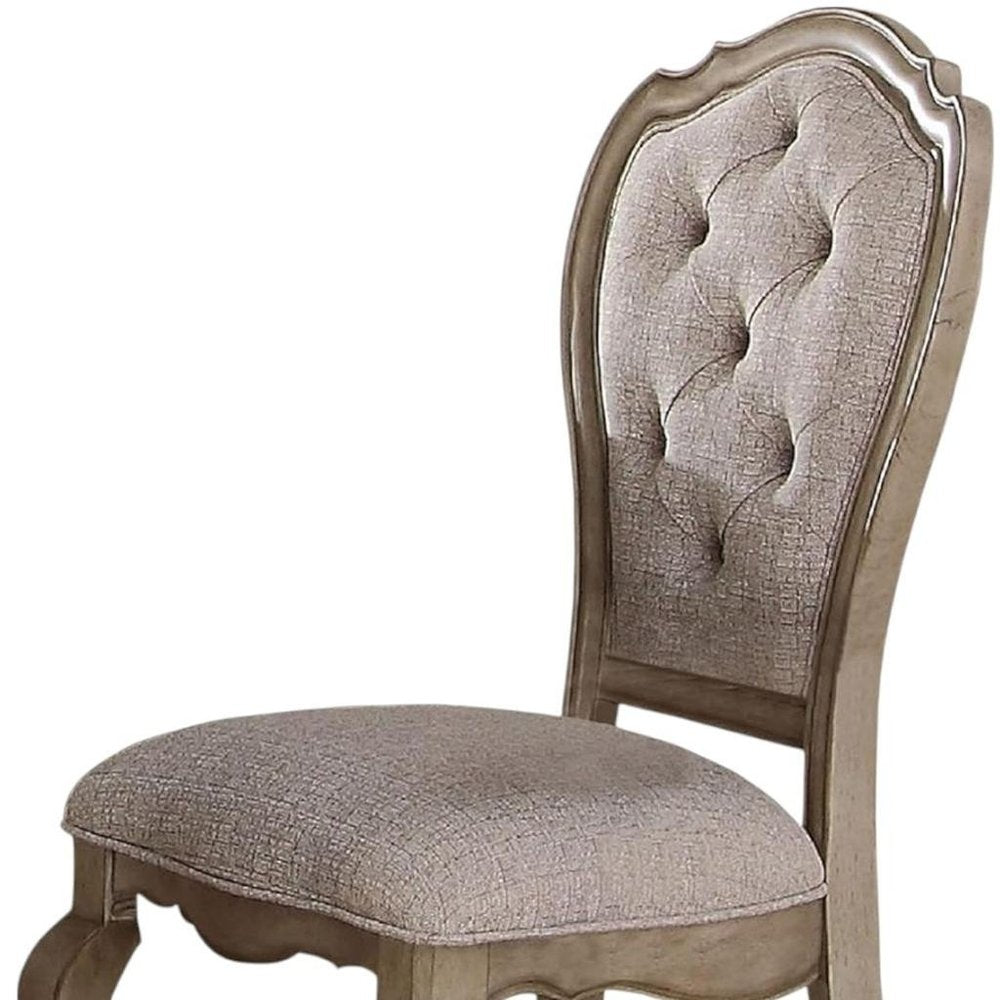 Set of Two Tufted Beige and Taupe Upholstered Fabric And Solid Wood Dining Side Chairs HomeRoots