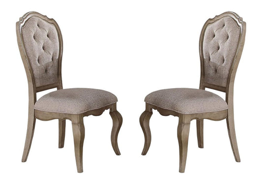 Set of Two Tufted Beige and Taupe Upholstered Fabric And Solid Wood Dining Side Chairs HomeRoots