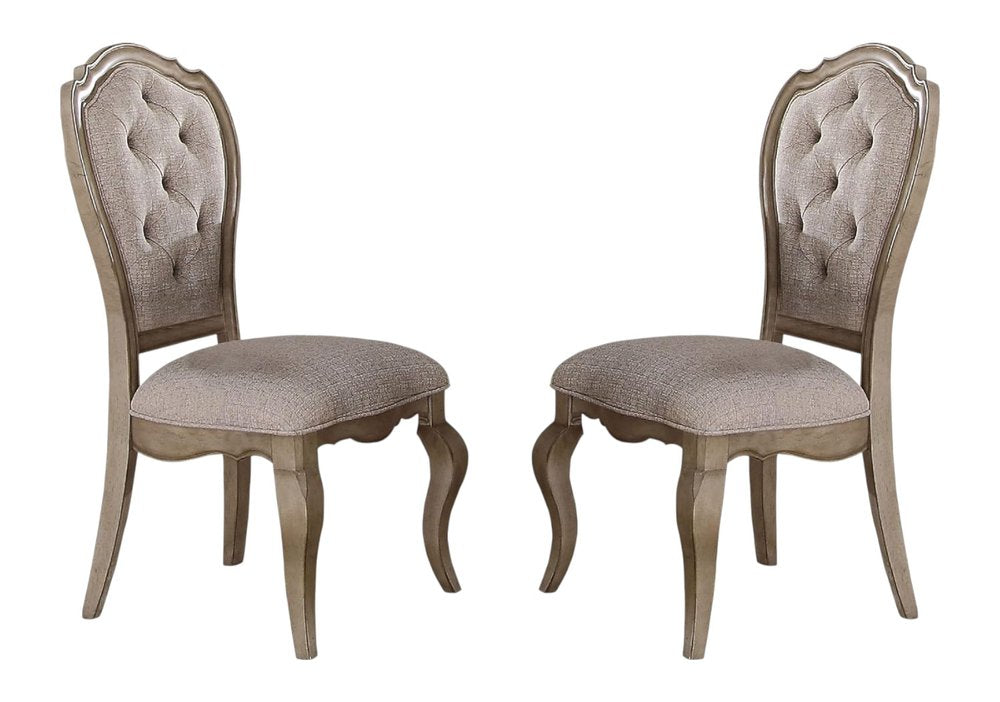Set of Two Tufted Beige and Taupe Upholstered Fabric And Solid Wood Dining Side Chairs HomeRoots