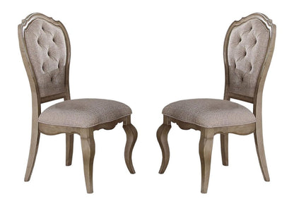 Set of Two Tufted Beige and Taupe Upholstered Fabric And Solid Wood Dining Side Chairs HomeRoots
