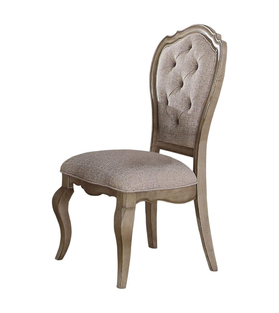 Set of Two Tufted Beige and Taupe Upholstered Fabric And Solid Wood Dining Side Chairs HomeRoots