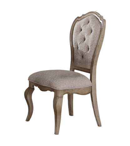 Set of Two Tufted Beige and Taupe Upholstered Fabric And Solid Wood Dining Side Chairs HomeRoots