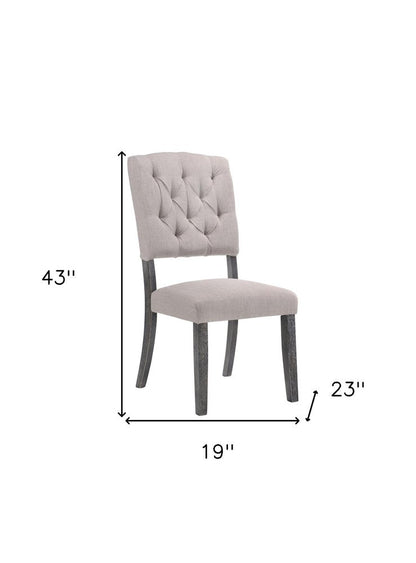 Set of Two Tufted Gray Upholstered Linen And Solid Wood Open Back Dining Side Chairs HomeRoots