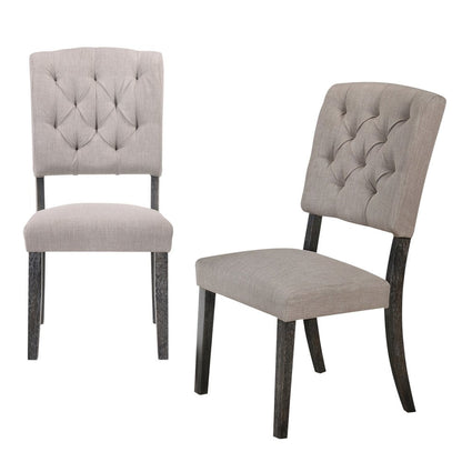 Set of Two Tufted Gray Upholstered Linen And Solid Wood Open Back Dining Side Chairs HomeRoots