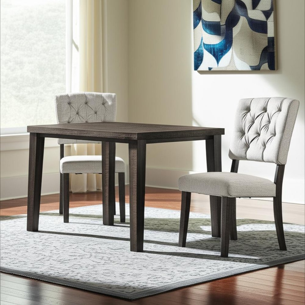Set of Two Tufted Gray Upholstered Linen And Solid Wood Open Back Dining Side Chairs HomeRoots