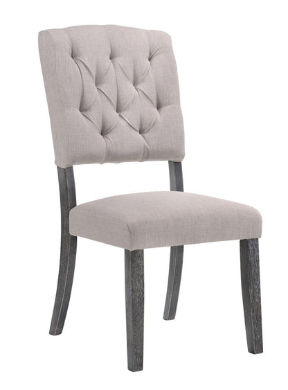 Set of Two Tufted Gray Upholstered Linen And Solid Wood Open Back Dining Side Chairs HomeRoots