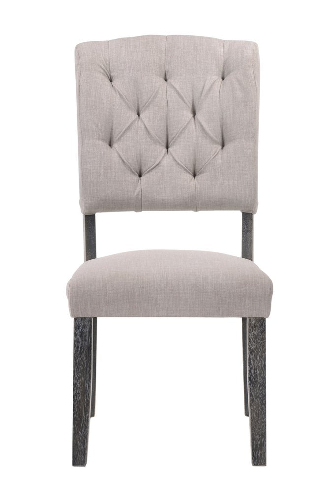 Set of Two Tufted Gray Upholstered Linen And Solid Wood Open Back Dining Side Chairs HomeRoots