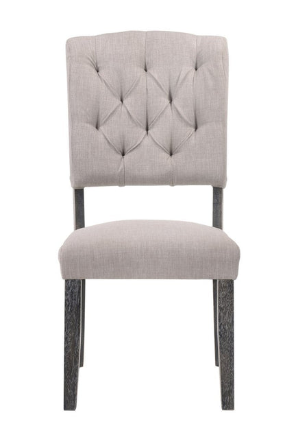Set of Two Tufted Gray Upholstered Linen And Solid Wood Open Back Dining Side Chairs HomeRoots