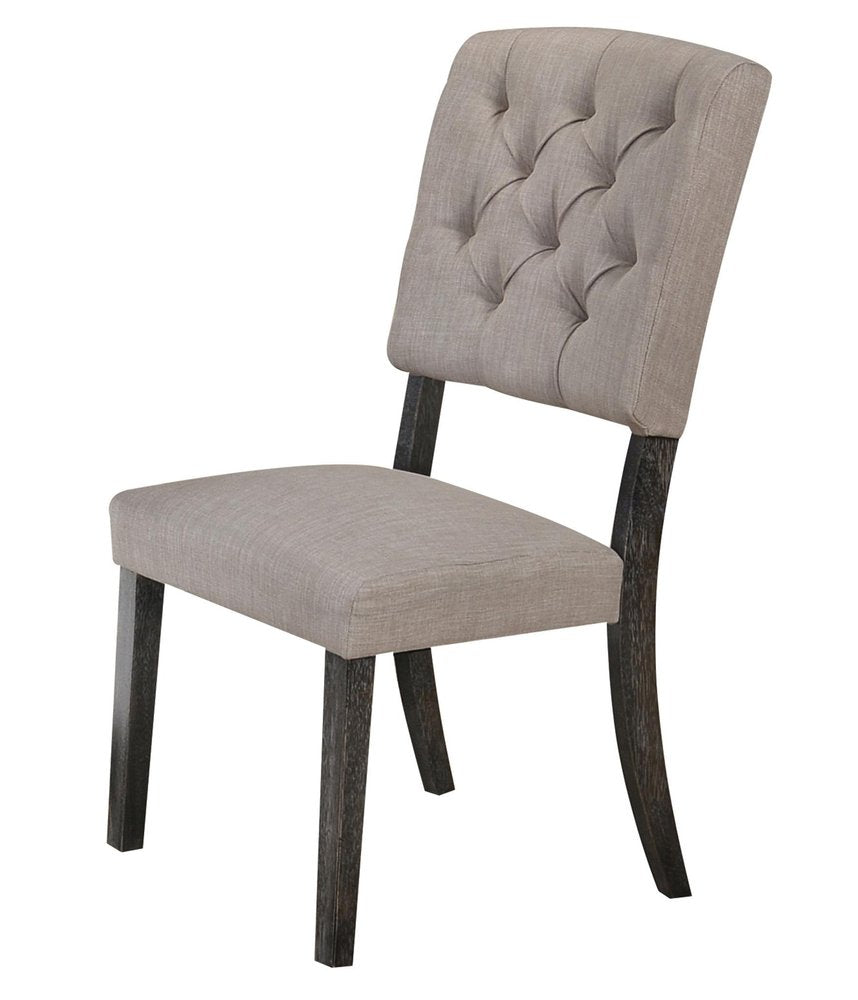 Set of Two Tufted Gray Upholstered Linen And Solid Wood Open Back Dining Side Chairs HomeRoots