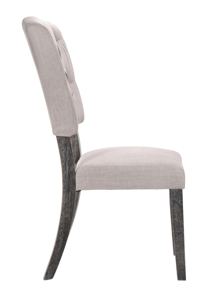Set of Two Tufted Gray Upholstered Linen And Solid Wood Open Back Dining Side Chairs HomeRoots