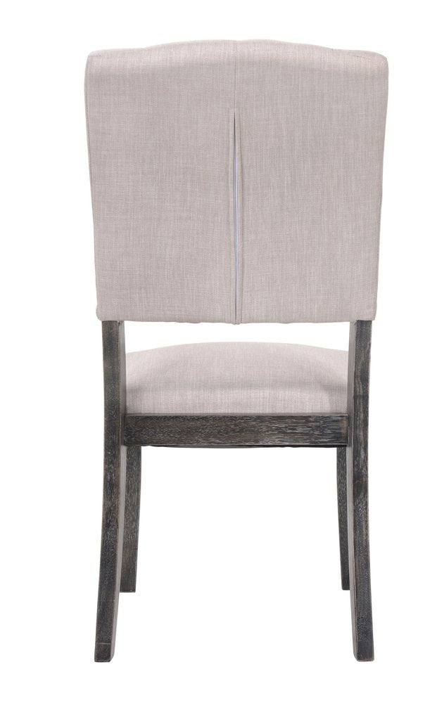 Set of Two Tufted Gray Upholstered Linen And Solid Wood Open Back Dining Side Chairs HomeRoots