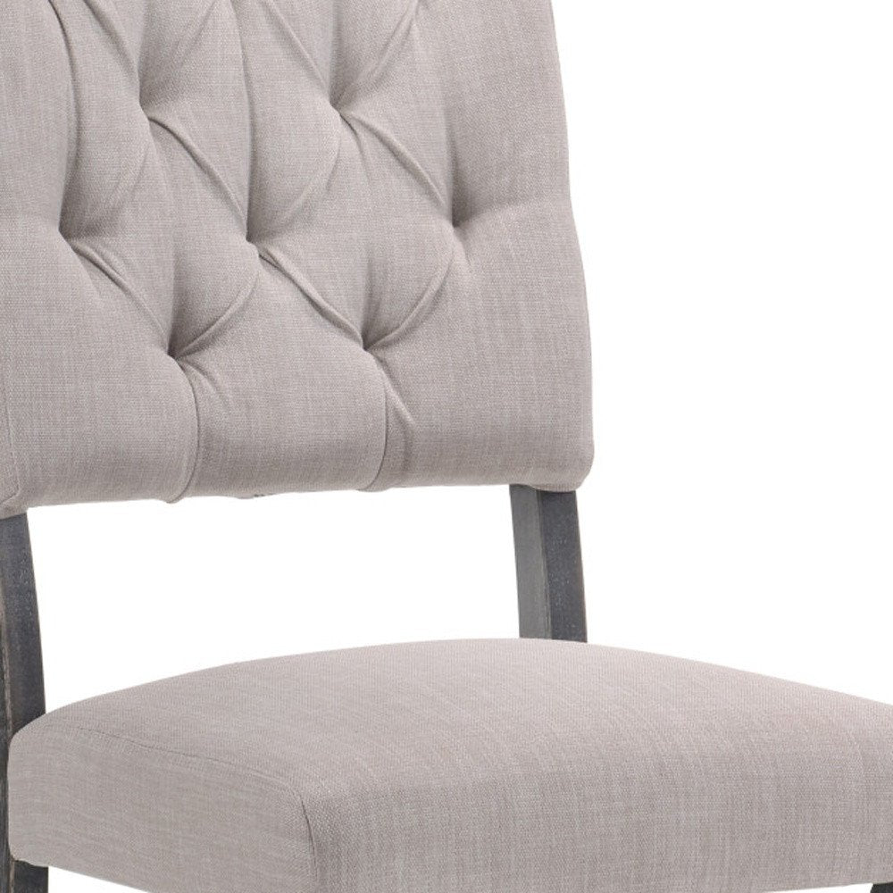 Set of Two Tufted Gray Upholstered Linen And Solid Wood Open Back Dining Side Chairs HomeRoots