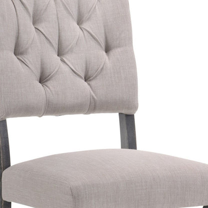 Set of Two Tufted Gray Upholstered Linen And Solid Wood Open Back Dining Side Chairs HomeRoots