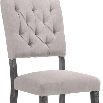 Set of Two Tufted Gray Upholstered Linen And Solid Wood Open Back Dining Side Chairs HomeRoots