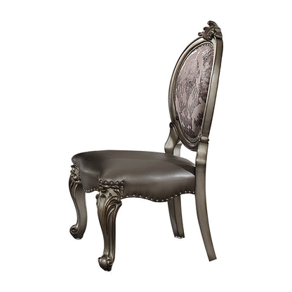 Set of Two Silver and Platinum Upholstered Faux Leather And Solid Wood King Louis Back Dining Side Chairs HomeRoots