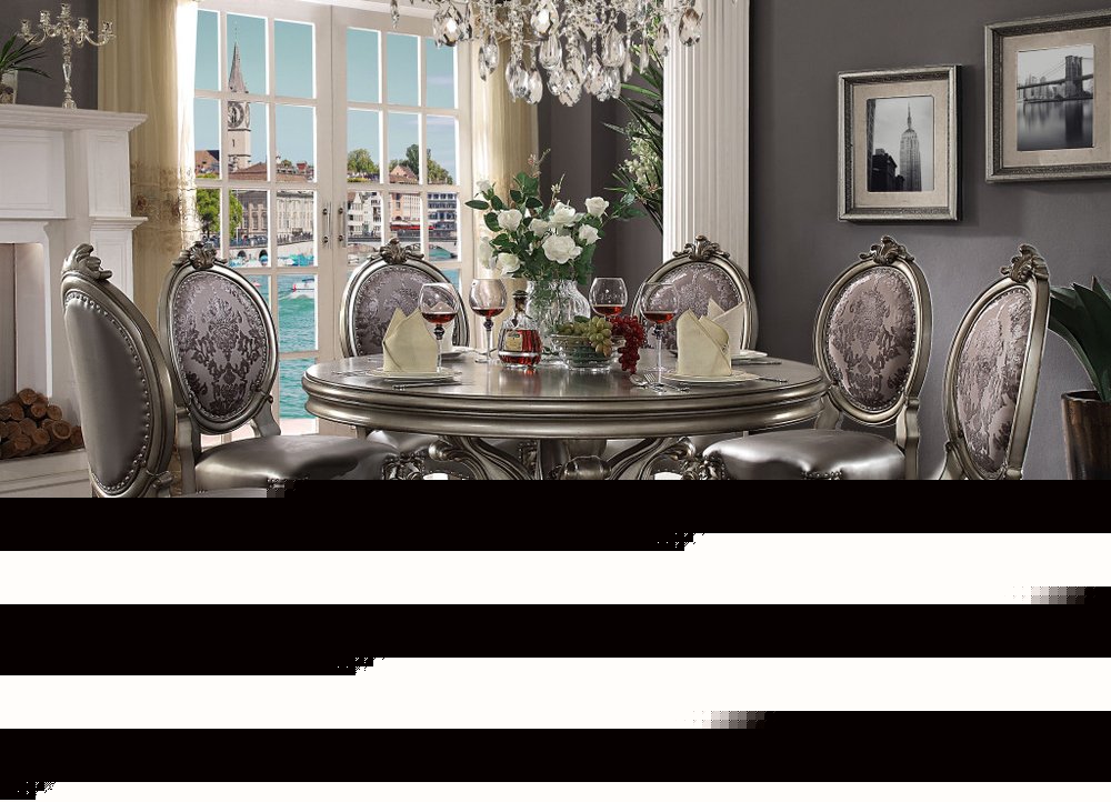 Set of Two Silver and Platinum Upholstered Faux Leather And Solid Wood King Louis Back Dining Side Chairs HomeRoots