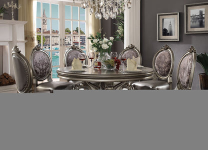Set of Two Silver and Platinum Upholstered Faux Leather And Solid Wood King Louis Back Dining Side Chairs HomeRoots