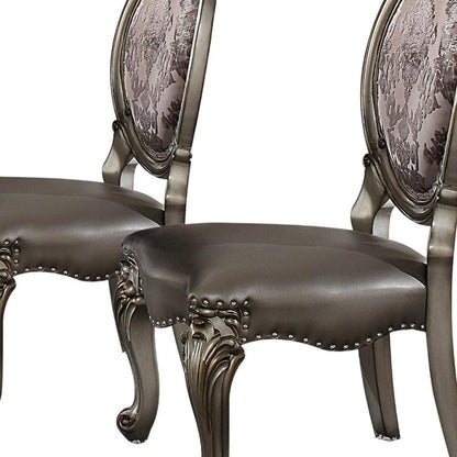Set of Two Silver and Platinum Upholstered Faux Leather And Solid Wood King Louis Back Dining Side Chairs HomeRoots