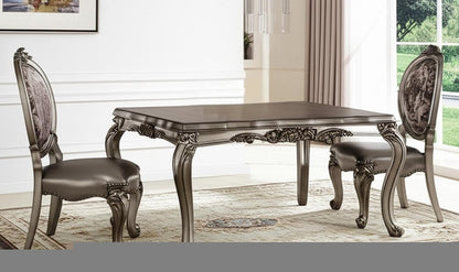 Set of Two Silver and Platinum Upholstered Faux Leather And Solid Wood King Louis Back Dining Side Chairs HomeRoots