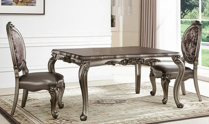 Set of Two Silver and Platinum Upholstered Faux Leather And Solid Wood King Louis Back Dining Side Chairs HomeRoots