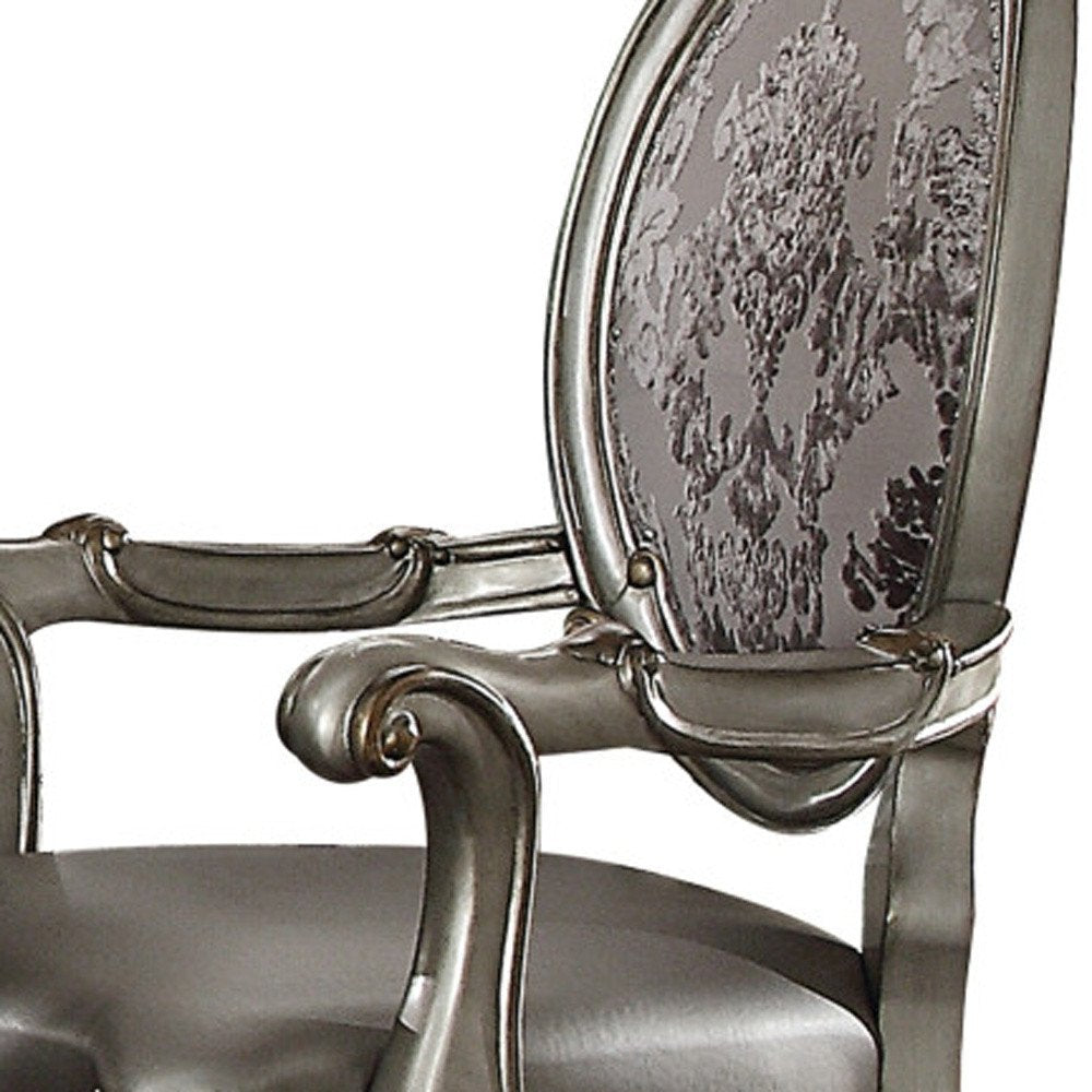 Set of Two Silver and Platinum Upholstered Faux Leather And Solid Wood King Louis Back Dining Side Chairs — view 8