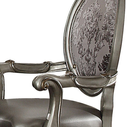 Set of Two Silver and Platinum Upholstered Faux Leather And Solid Wood King Louis Back Dining Side Chairs HomeRoots