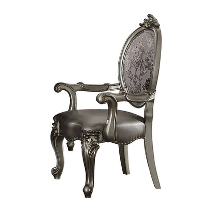 Set of Two Silver and Platinum Upholstered Faux Leather And Solid Wood King Louis Back Dining Side Chairs HomeRoots