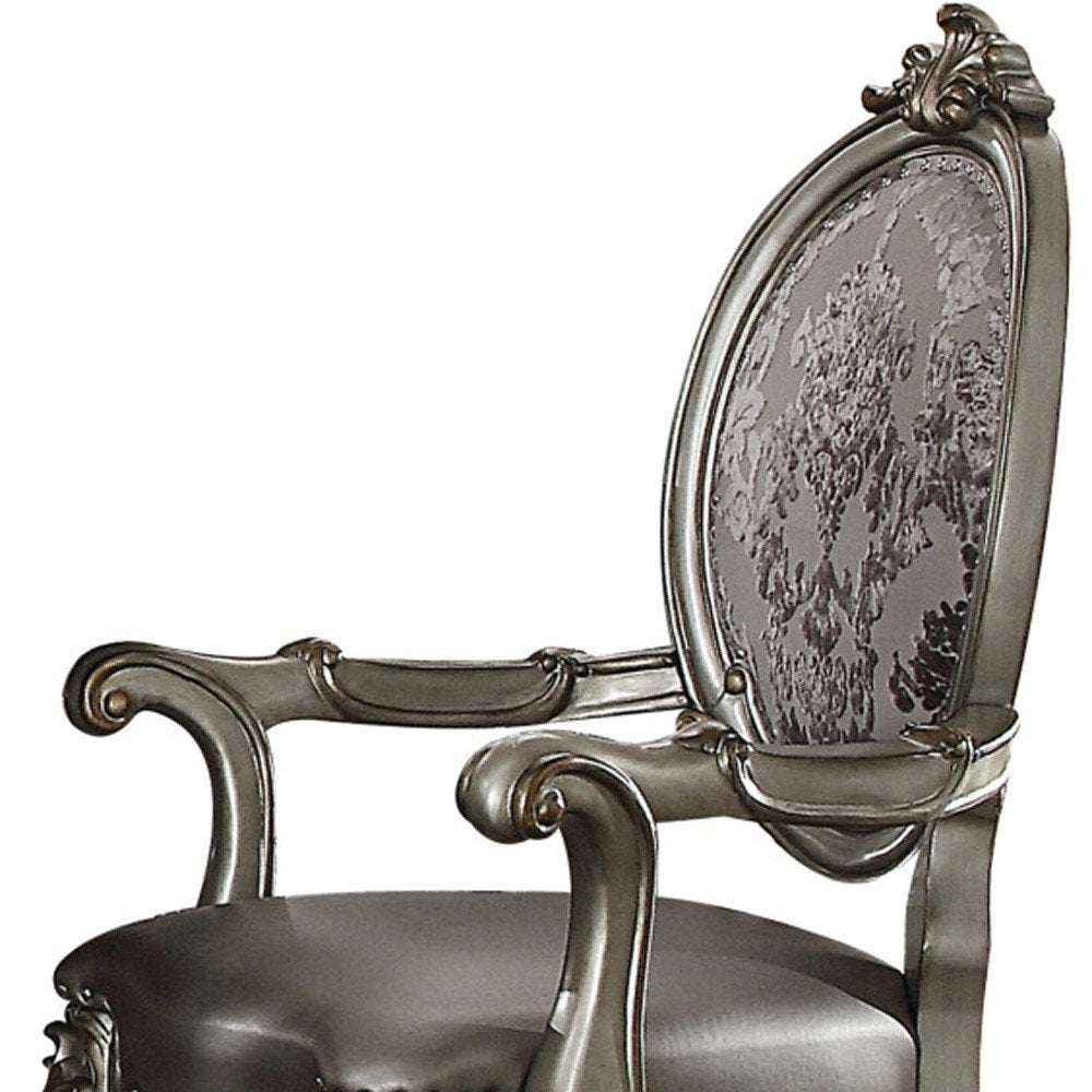 Set of Two Silver and Platinum Upholstered Faux Leather And Solid Wood King Louis Back Dining Side Chairs — view 9
