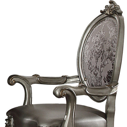 Set of Two Silver and Platinum Upholstered Faux Leather And Solid Wood King Louis Back Dining Side Chairs HomeRoots