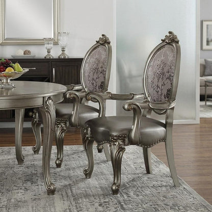 Set of Two Silver and Platinum Upholstered Faux Leather And Solid Wood King Louis Back Dining Side Chairs HomeRoots