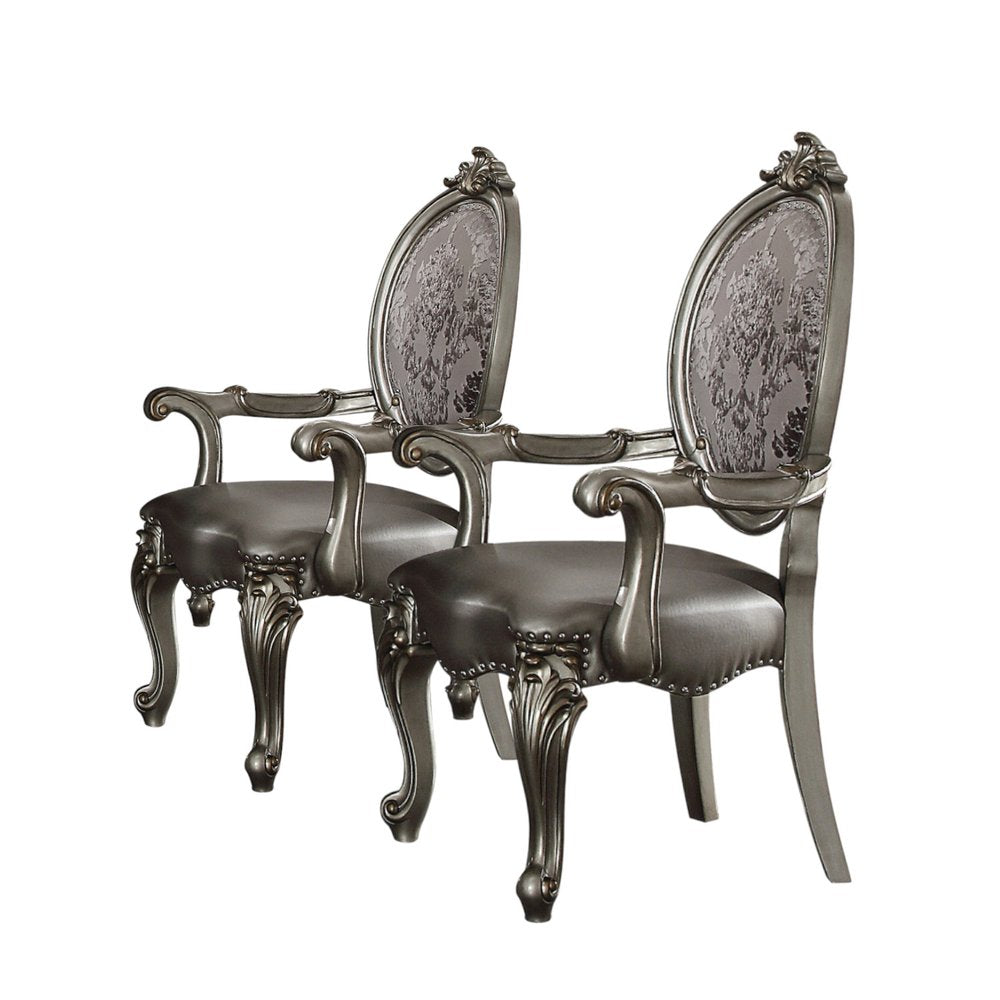 Set of Two Silver and Platinum Upholstered Faux Leather And Solid Wood King Louis Back Dining Side Chairs — view 11