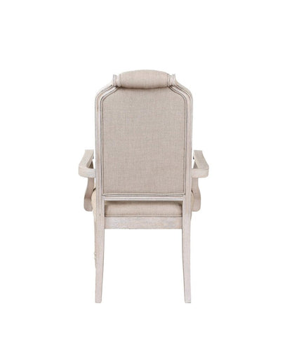 Set of Two Tufted Antiqued White and Champagne Upholstered Fabric And Solid Wood Dining Arm Chairs HomeRoots