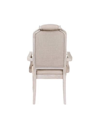 Set of Two Tufted Antiqued White and Champagne Upholstered Fabric And Solid Wood Dining Arm Chairs HomeRoots