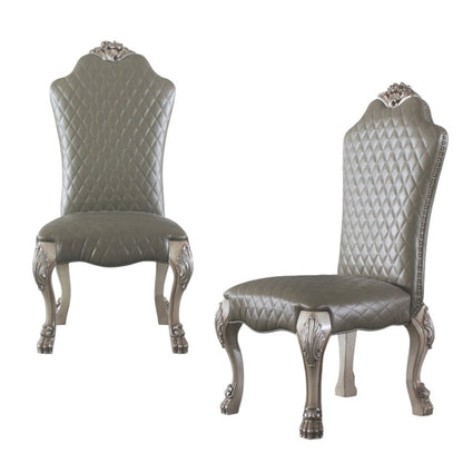 Set of Two Gray And Bone Tufted Faux Leather And Solid Wood Dining Side Chairs HomeRoots