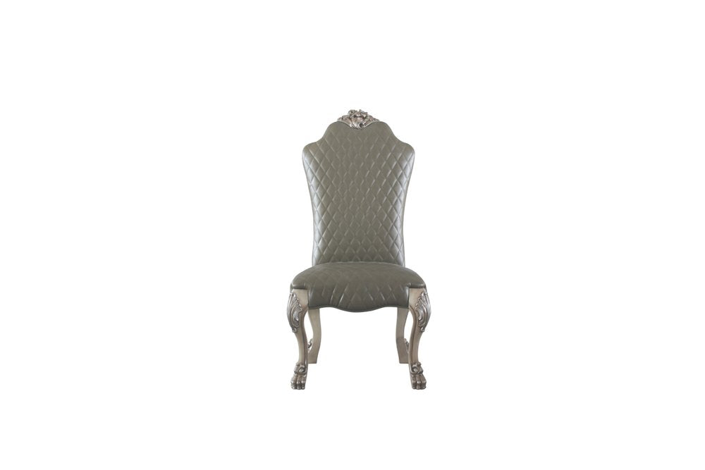 Set of Two Gray And Bone Tufted Faux Leather And Solid Wood Dining Side Chairs — view 1