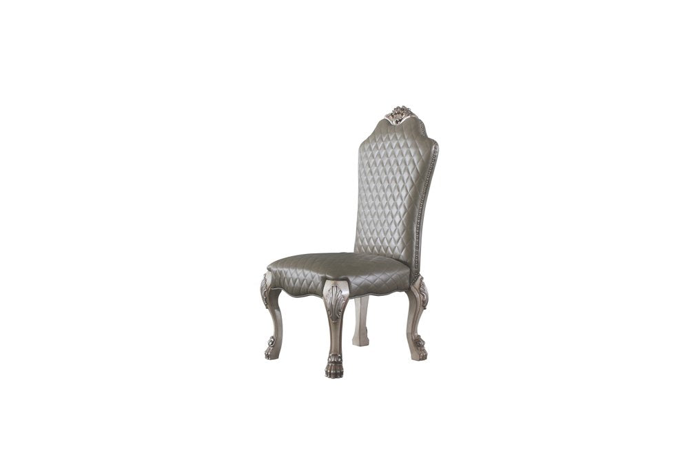 Set of Two Gray And Bone Tufted Faux Leather And Solid Wood Dining Side Chairs HomeRoots