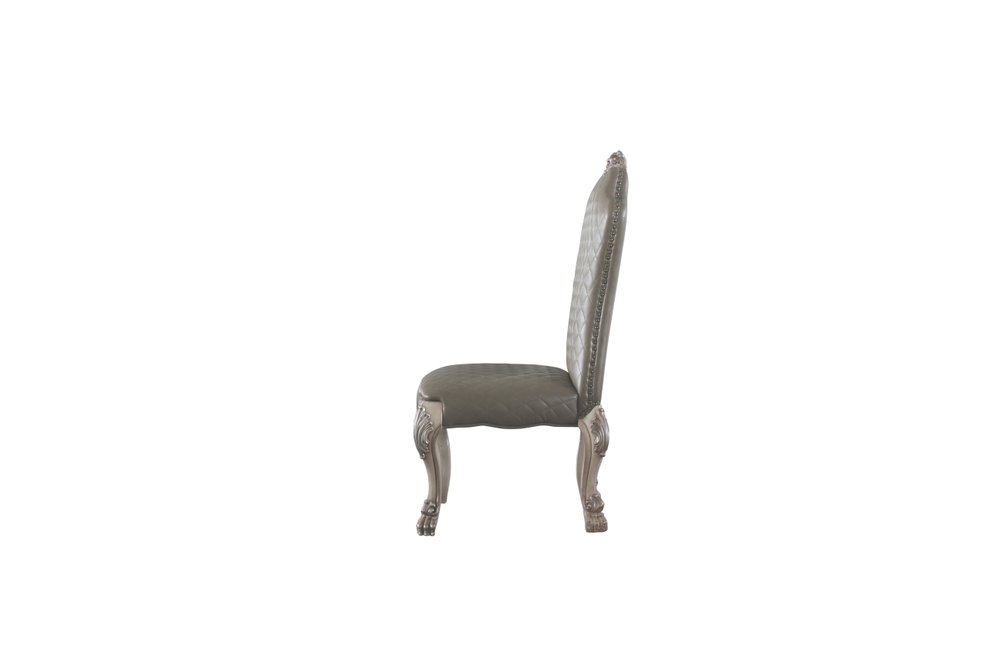 Set of Two Gray And Bone Tufted Faux Leather And Solid Wood Dining Side Chairs — view 3